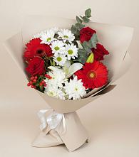 Букет цветов из:  Розы, Хризантемы, Герберы и Лилии в Димитровграде