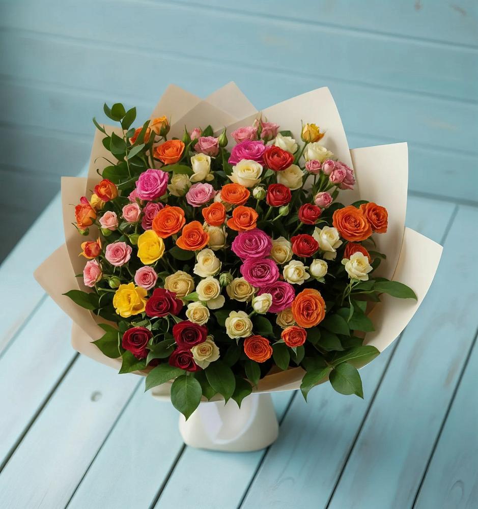 Букет Микс из разноцветных кустовых роз в Димитровграде