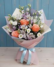 Букет цветов из:  Лизиантусы, Розы, Альстромерии и Гипсофила #REPLACE_PRED# Димитровграде