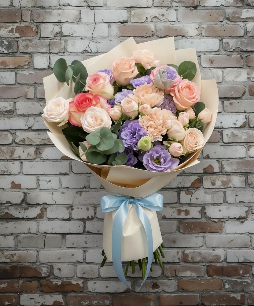 Букет цветов из: Розы, Лизиантусы и Гвоздики в Димитровграде