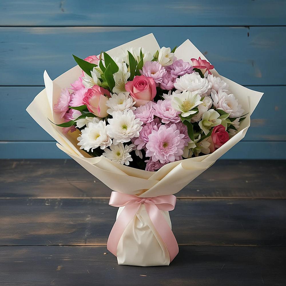 Букет цветов из: Хризантемы, Альстромерии и Розы в Димитровграде